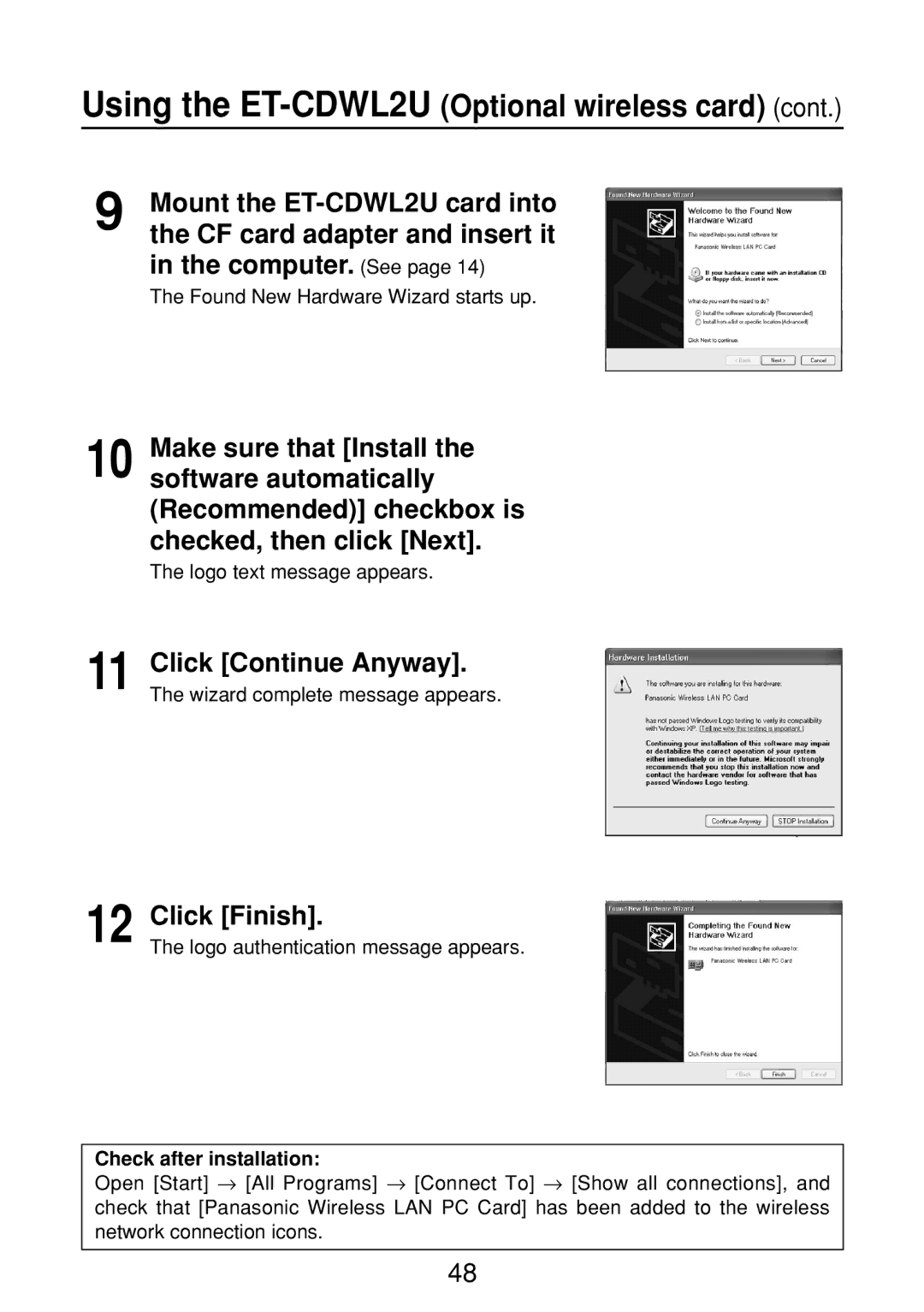 Panasonic ET-CDWL2U, ET-CDWL3U, FT-LB10NTU, N5HBD0000028 manual Found New Hardware Wizard starts up 