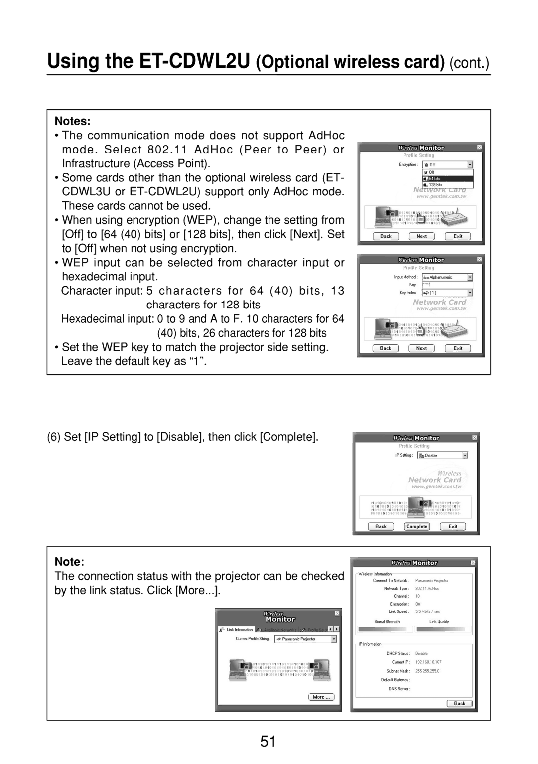 Panasonic N5HBD0000028, ET-CDWL3U, FT-LB10NTU manual Using the ET-CDWL2UOptional wireless card 