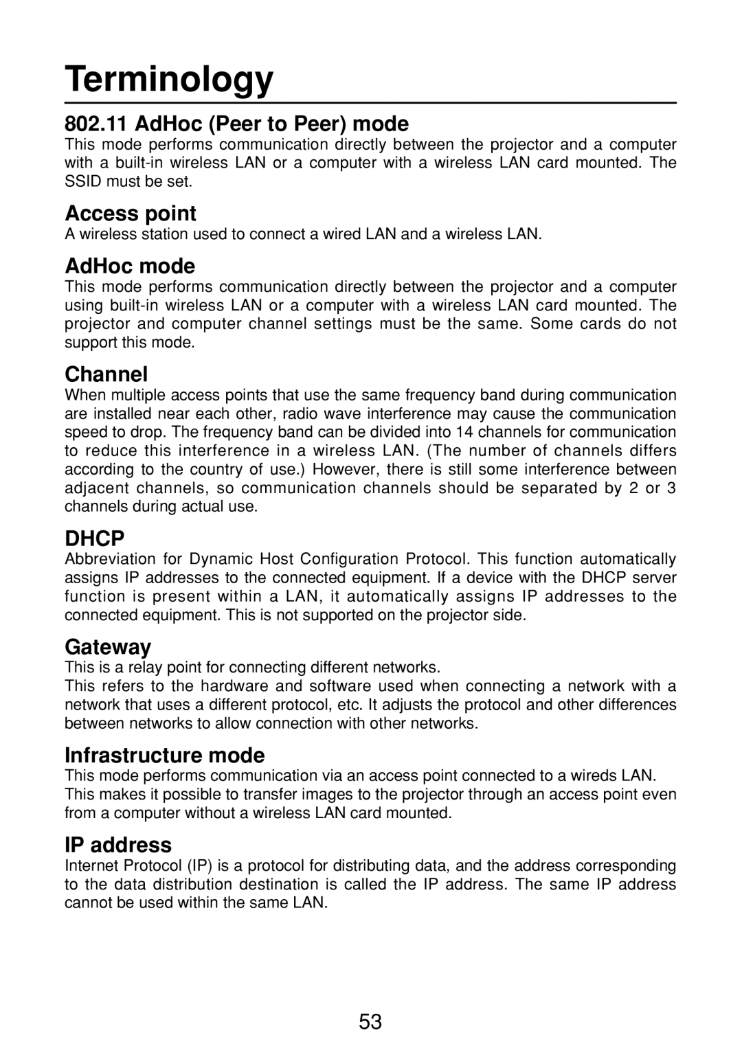 Panasonic ET-CDWL3U, ET-CDWL2U, FT-LB10NTU, N5HBD0000028 manual Terminology 