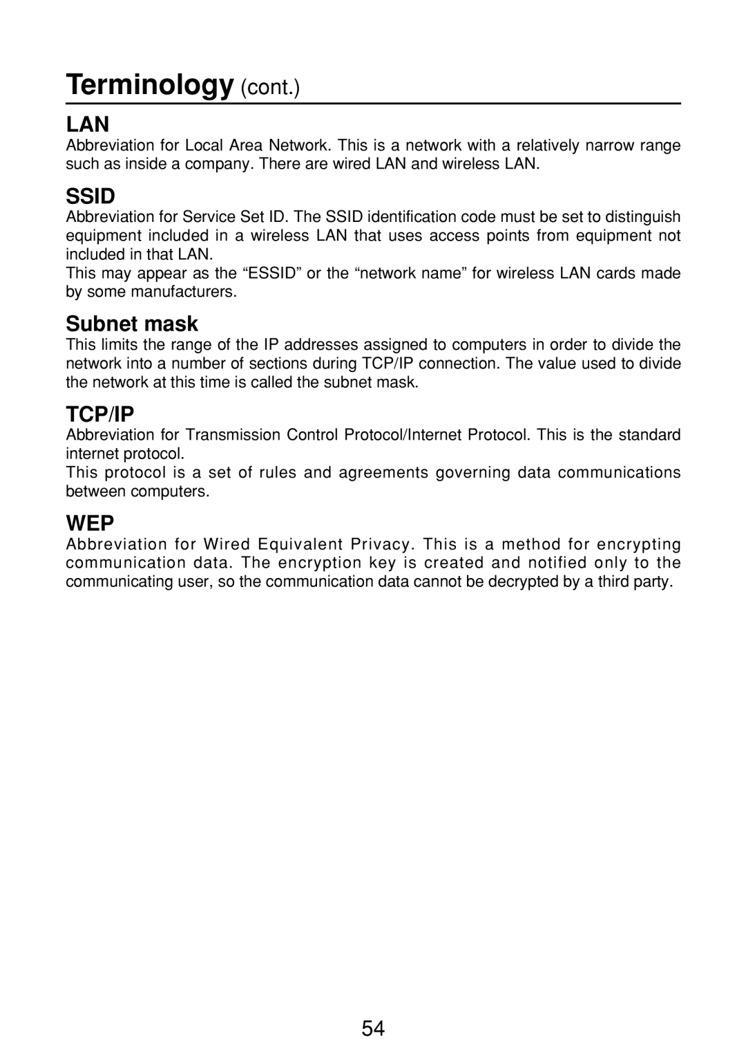 Panasonic FT-LB10NTU, ET-CDWL2U, ET-CDWL3U, N5HBD0000028 manual Terminology, Subnet mask 