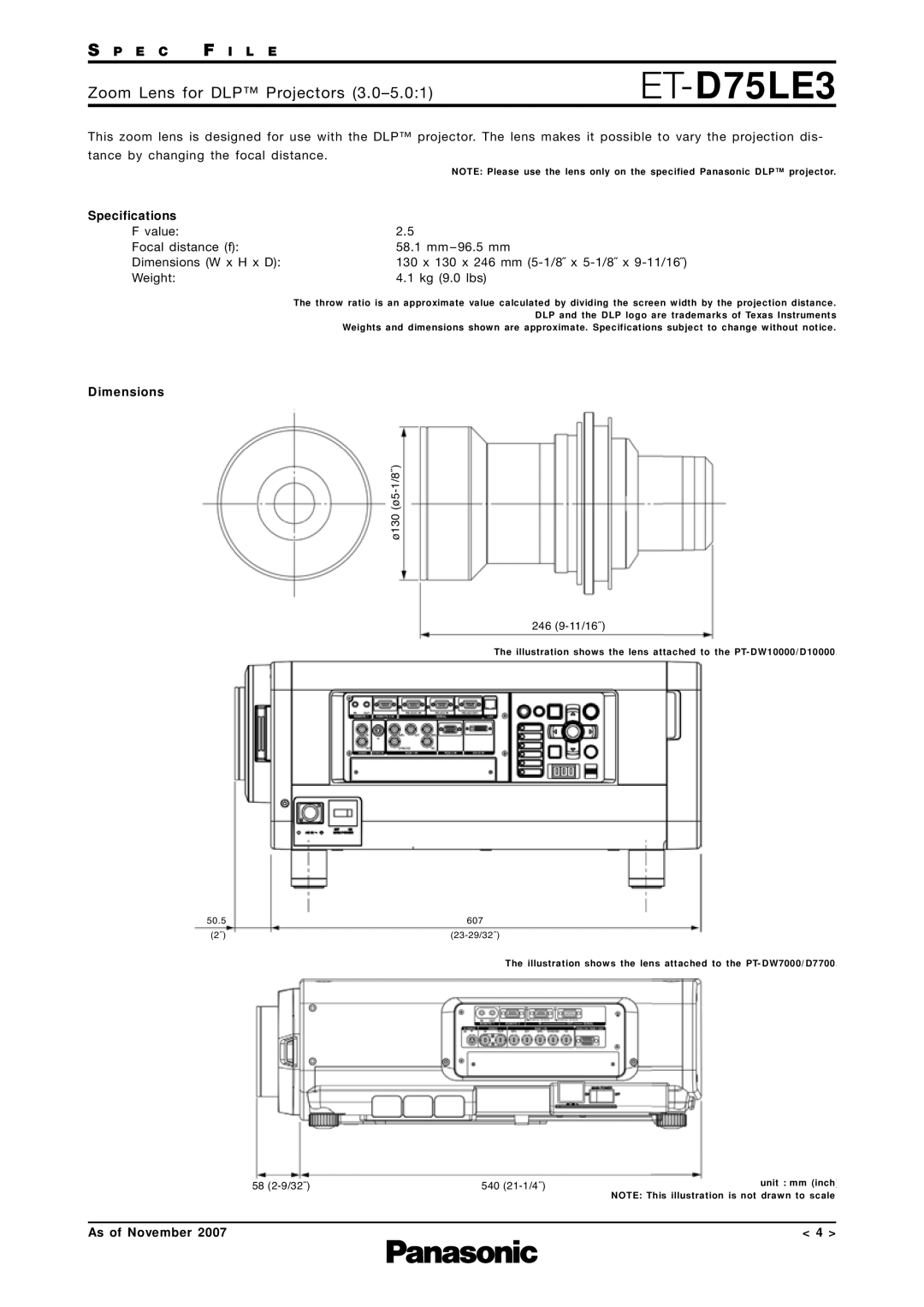 Panasonic ET-D75LE6 specifications ET-D75LE3, 246 9-11/16˝ 