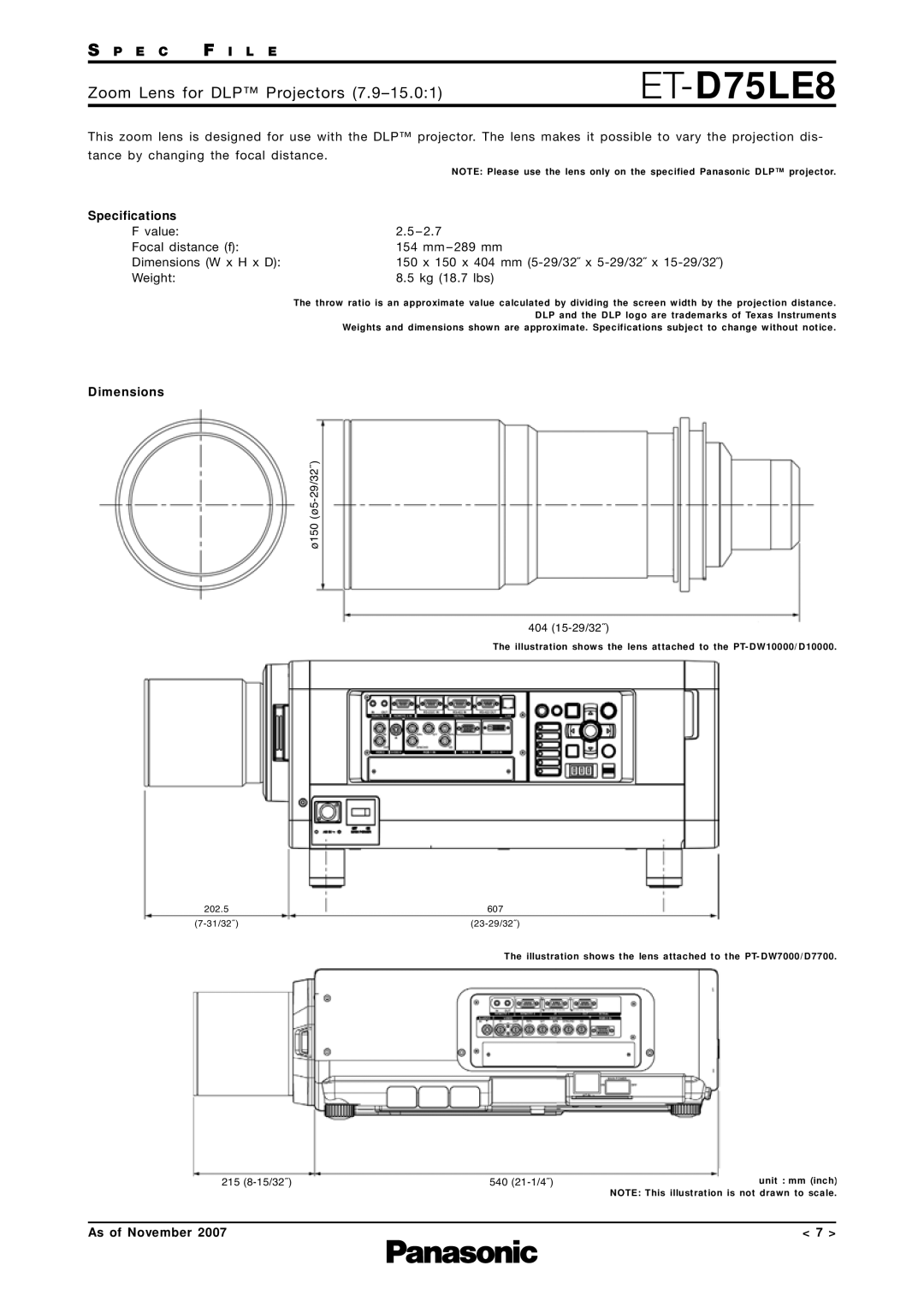 Panasonic ET-D75LE6 specifications ET-D75LE8, Ø150 ø5-29/32˝, 404 15-29/32˝ 