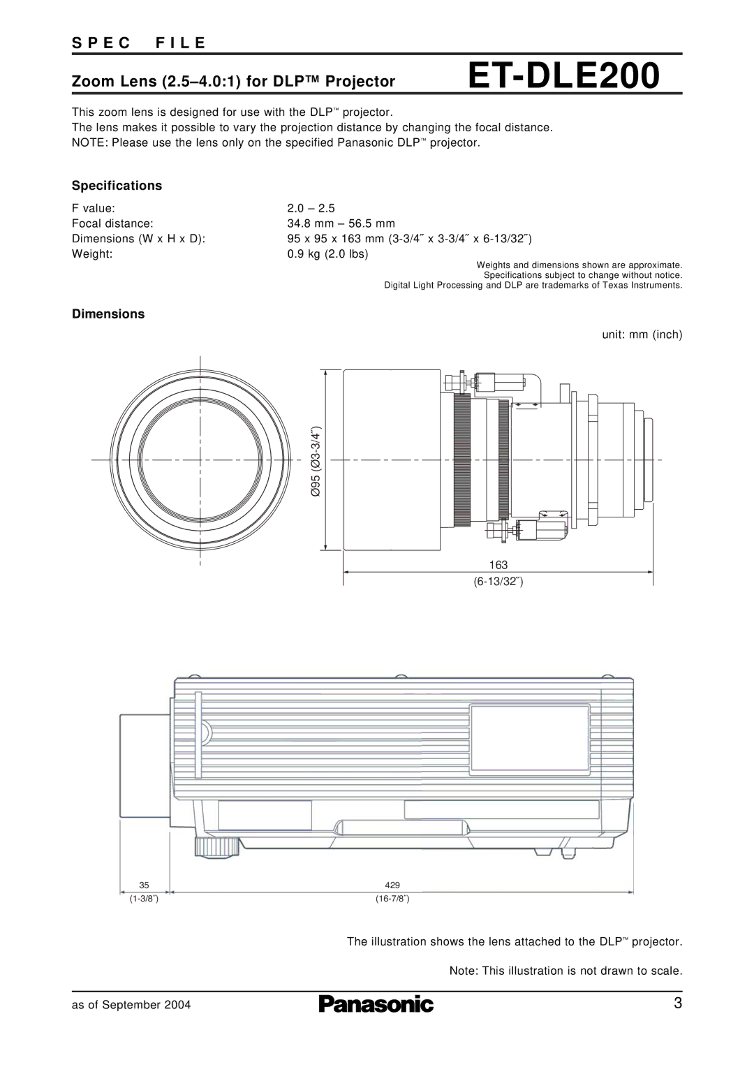 Panasonic ET-DLE050 specifications ET-DLE200 