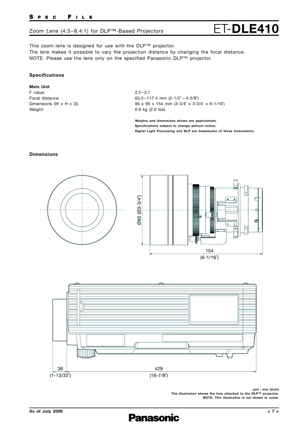 Panasonic ET-DLE050 specifications ET-DLE410 