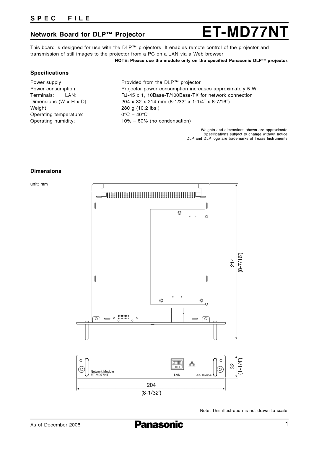 Panasonic ET-MD77NT specifications Specifications 