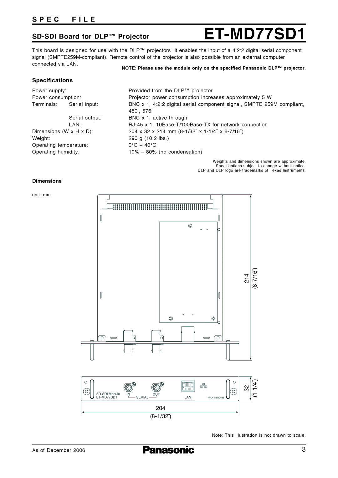 Panasonic ET-MD77NT specifications ET-MD77SD1 