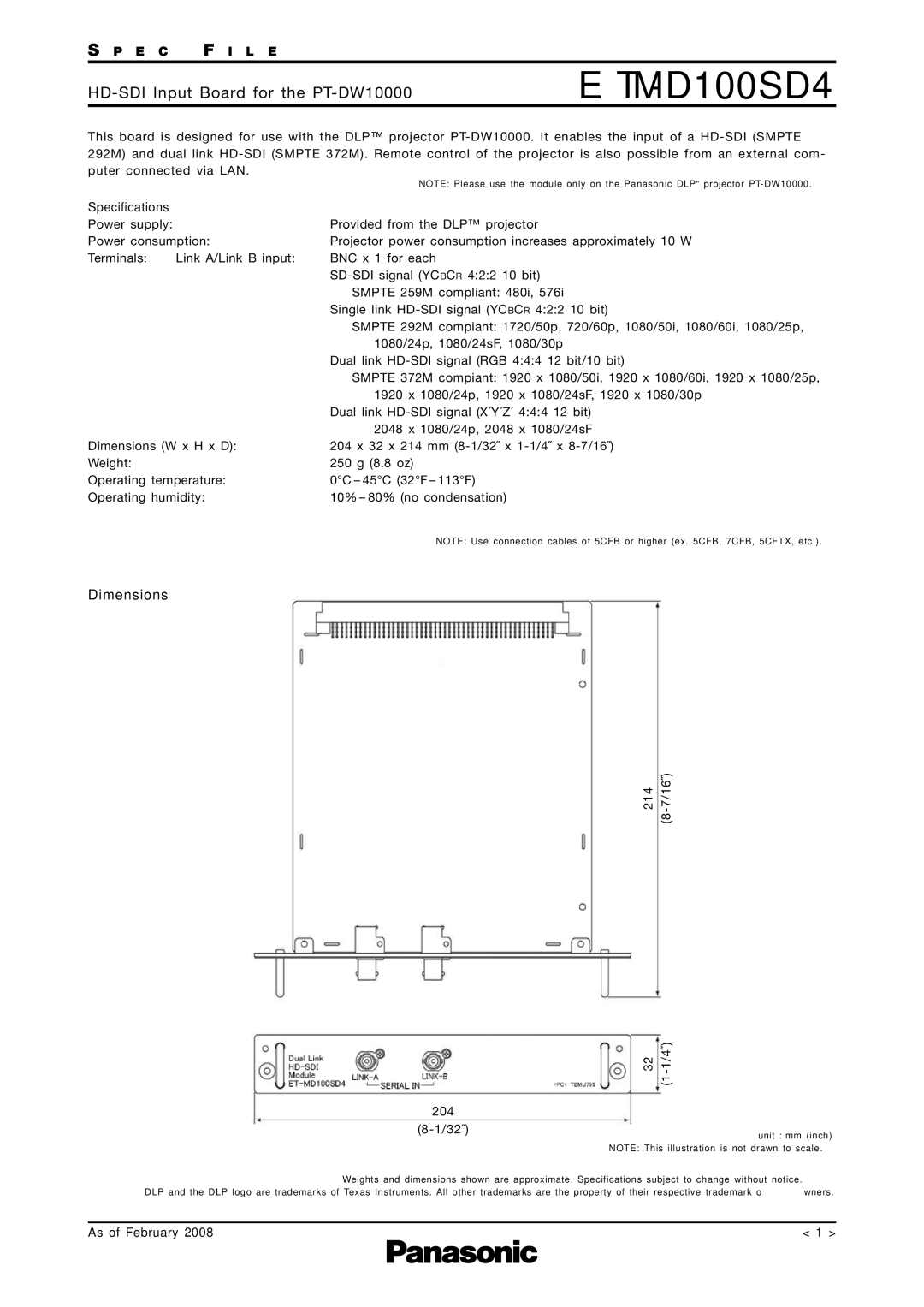 Panasonic ET-MD77NT specifications ET-MD100SD4 