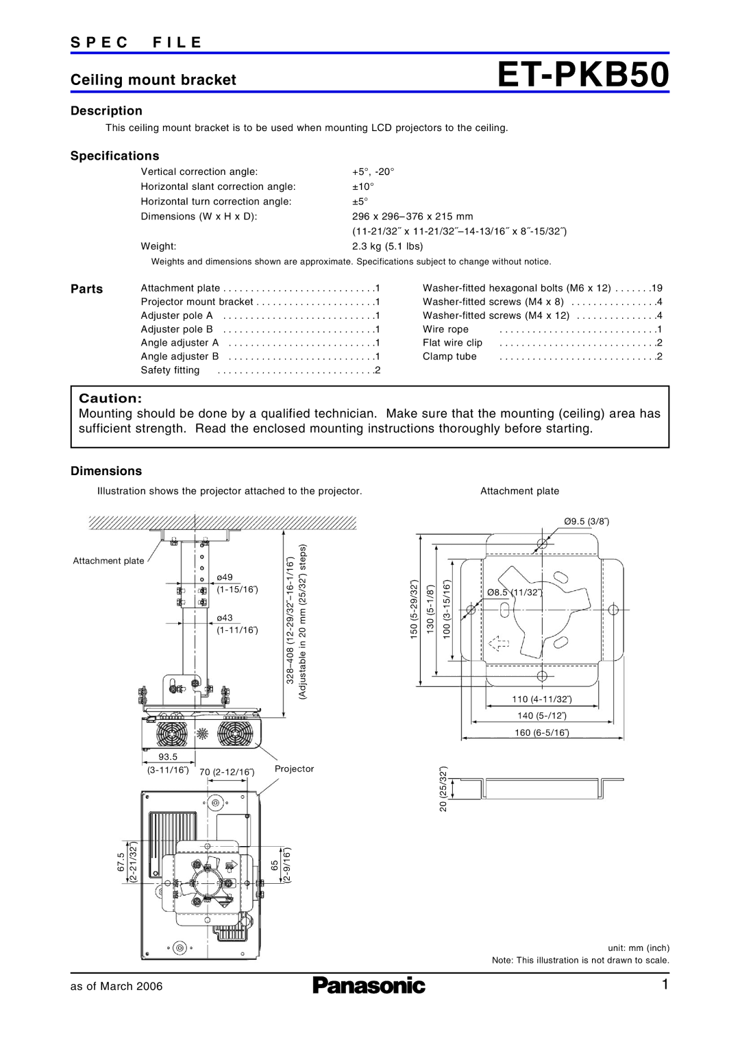 Panasonic ET-PKB50 dimensions Description, Specifications, Parts, Dimensions 