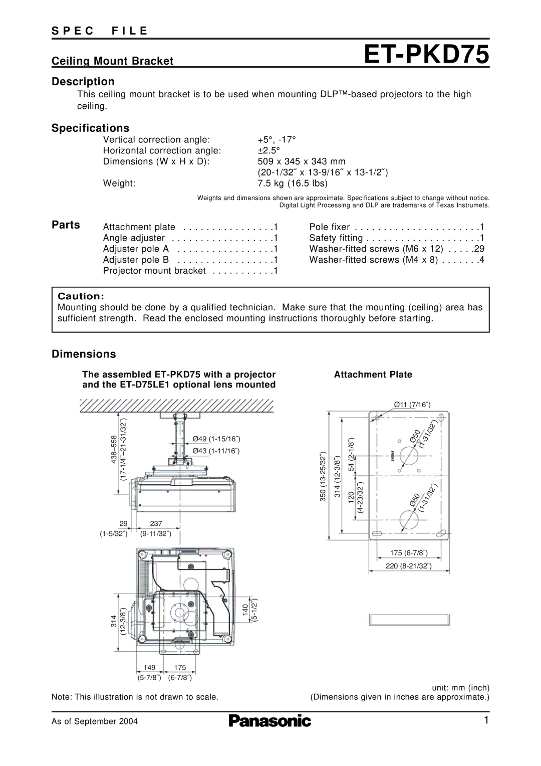 Panasonic ET-PKD75 specifications 