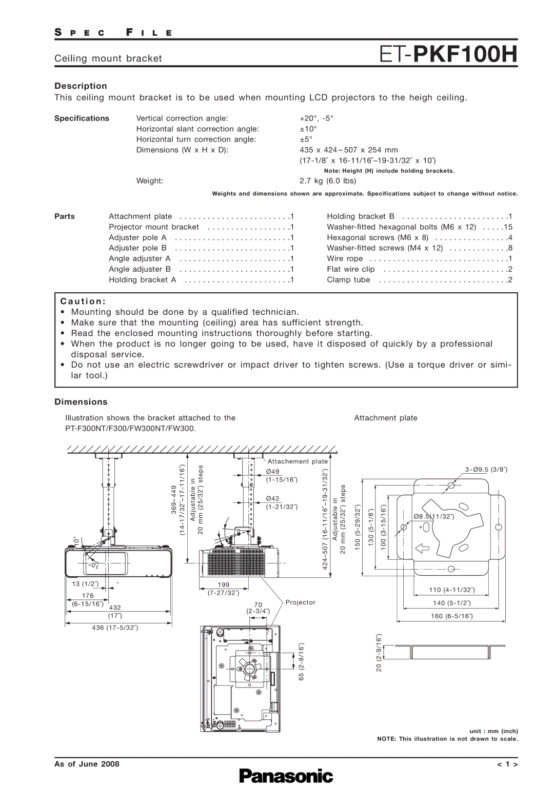 Panasonic ET-PKF100H dimensions Description, U t i o n, Dimensions 