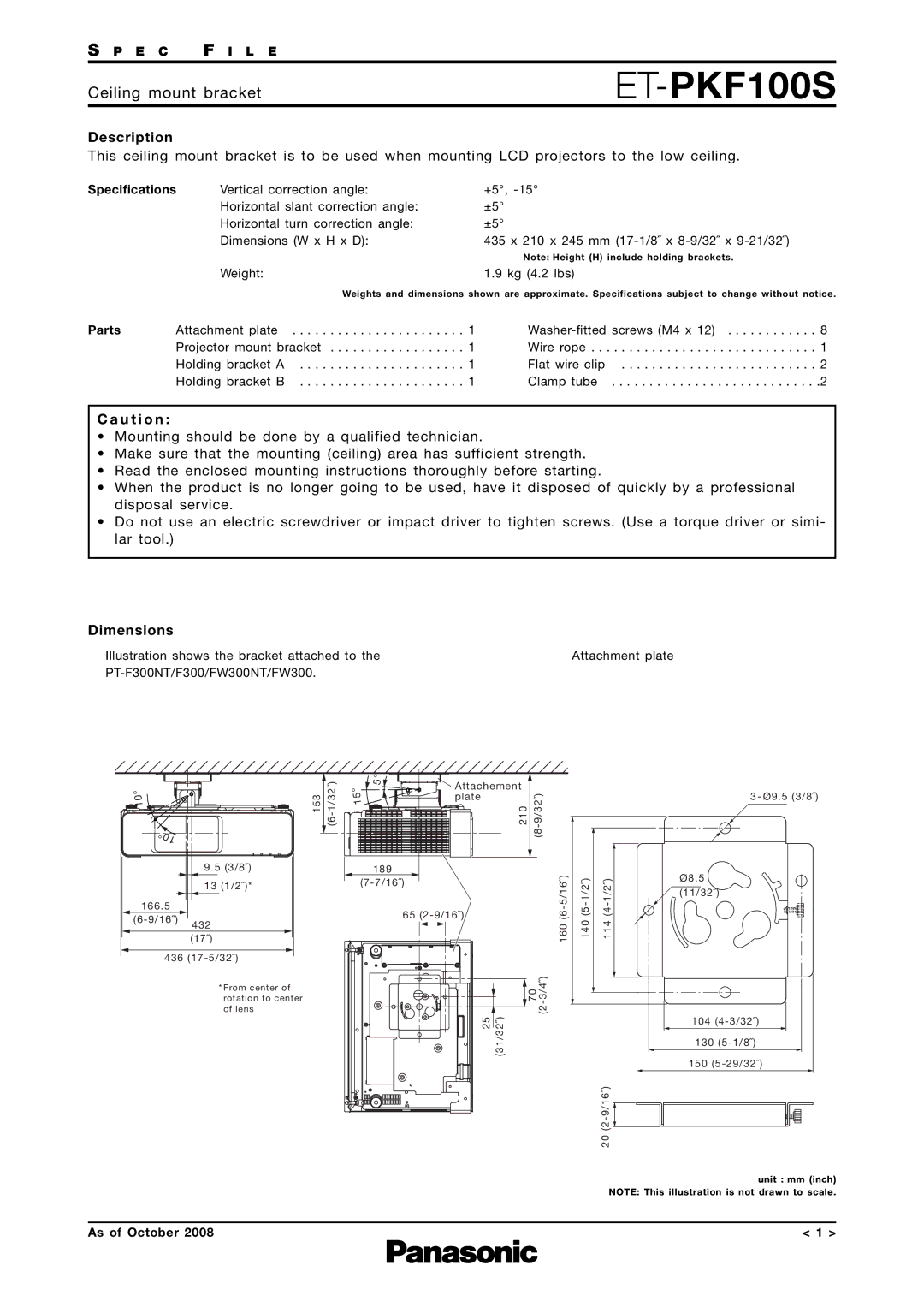 Panasonic ET-PKF100S dimensions Description, U t i o n, Dimensions 