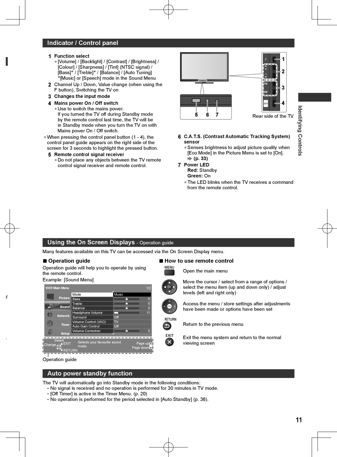 Panasonic ET5K series Indicator / Control panel, Using the On Screen Displays Operation guide, Auto power standby function 