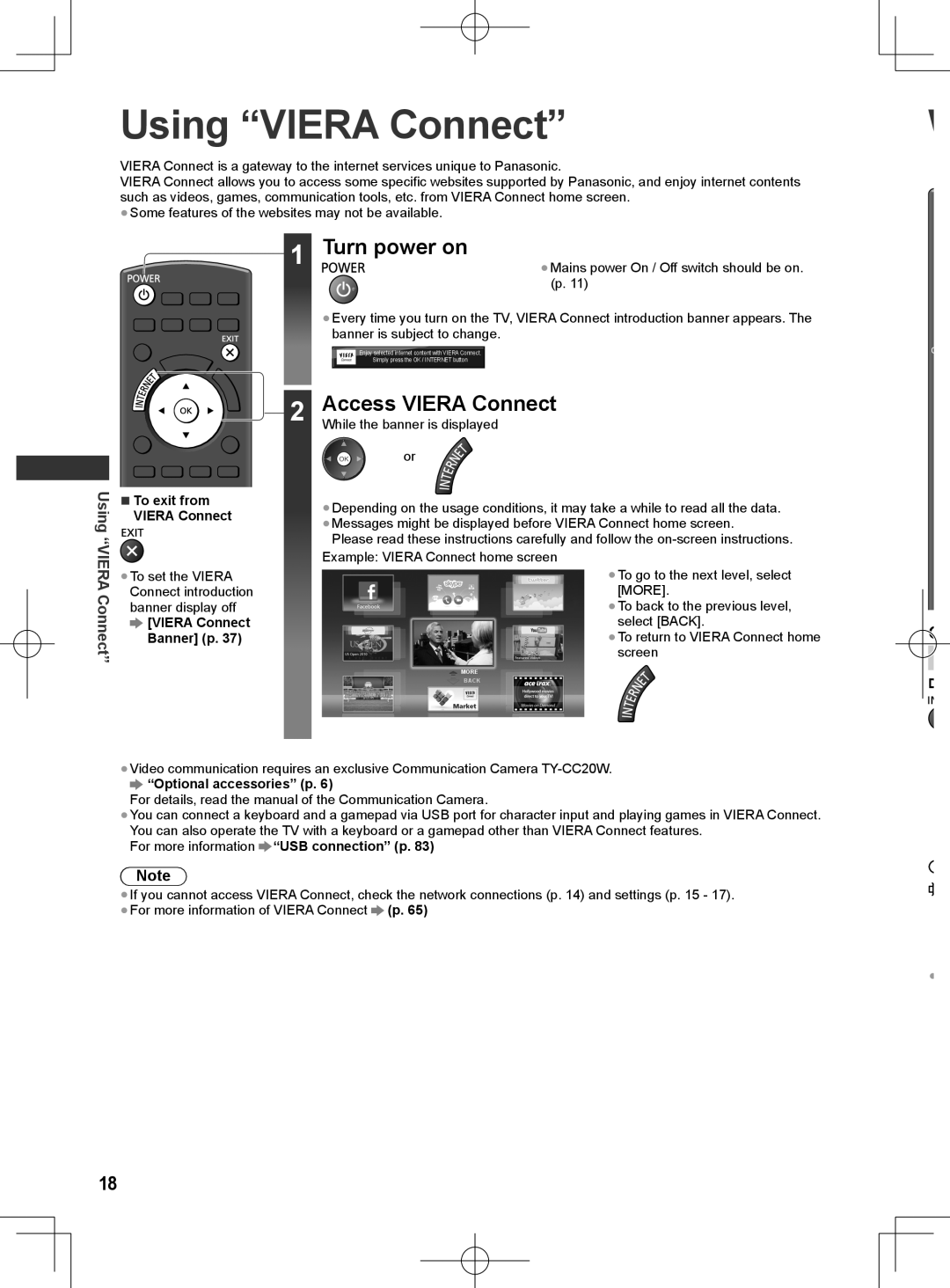 Panasonic ET5M series, ET5T series, ET5K series manual Using Viera Connect, Turn power on, Access Viera Connect 