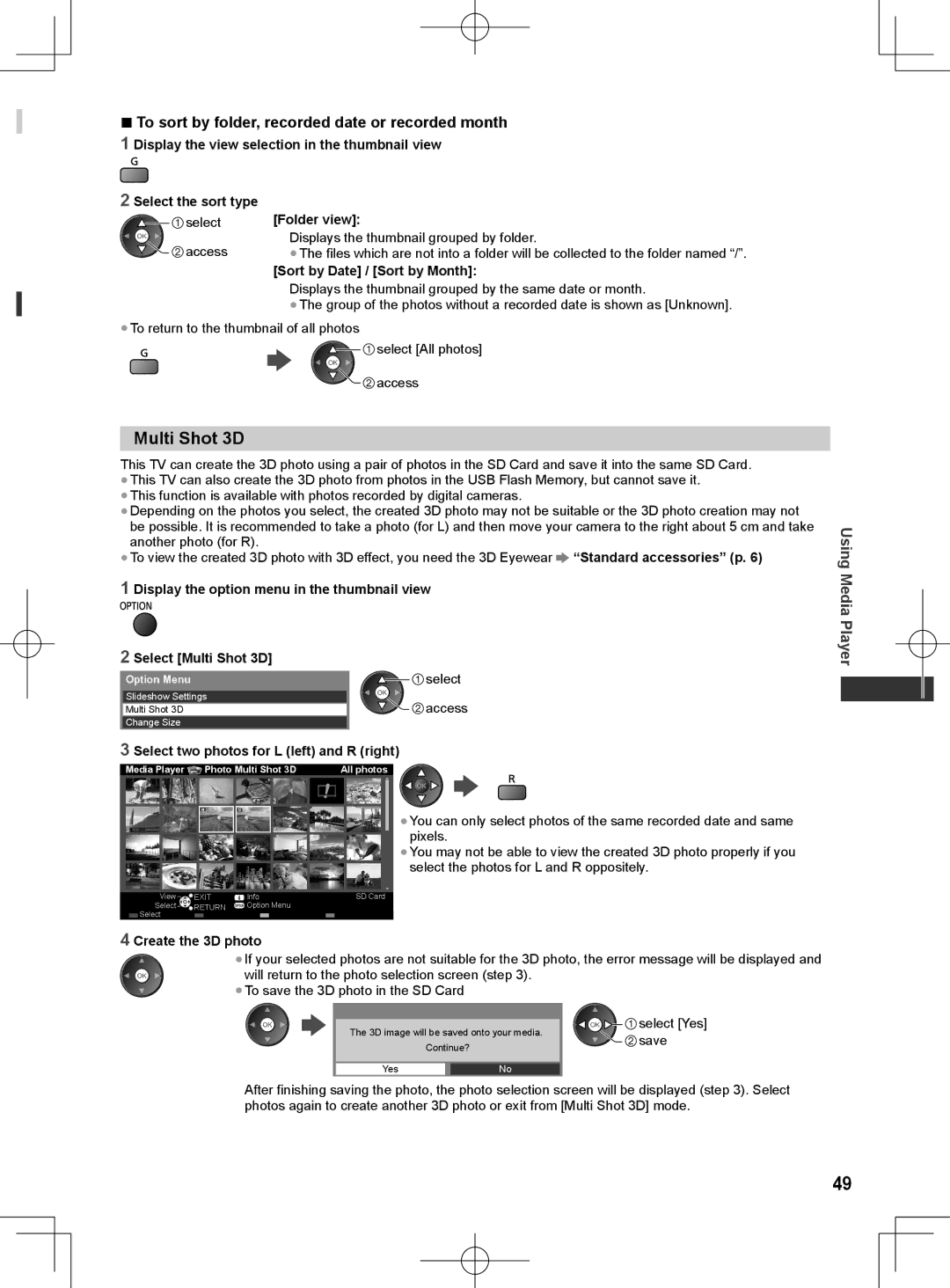 Panasonic ET5T series, ET5M series, ET5K series manual Multi Shot 3D, To sort by folder, recorded date or recorded month 