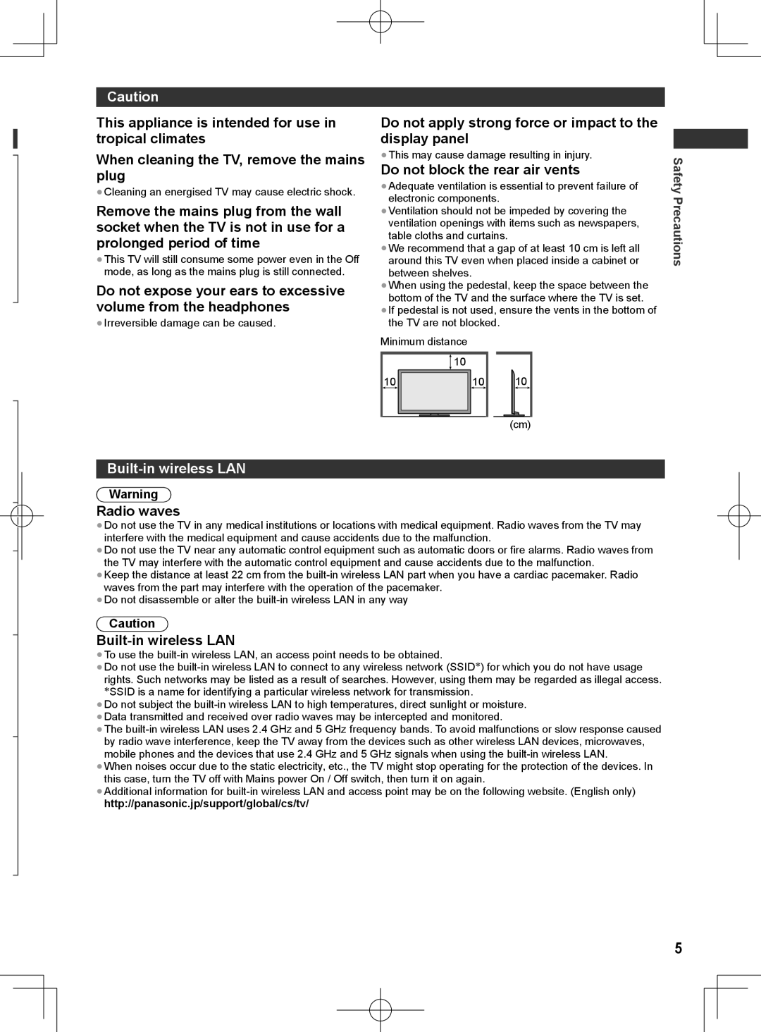 Panasonic ET5K series manual Do not apply strong force or impact to the display panel, Do not block the rear air vents 