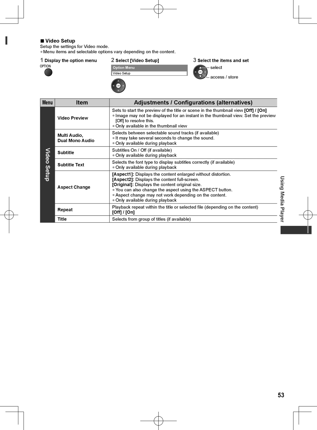 Panasonic ET5K series, ET5M series, ET5T series manual Video Setup 