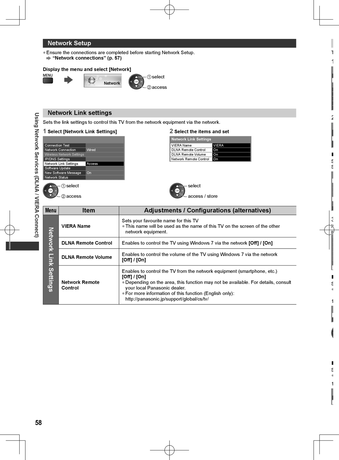 Panasonic ET5T series, ET5M series, ET5K series manual Network Setup, Network Link settings 