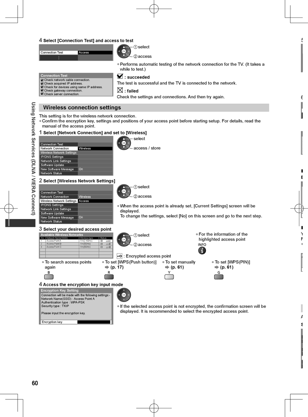 Panasonic ET5M series, ET5T series, ET5K series manual Wireless connection settings 