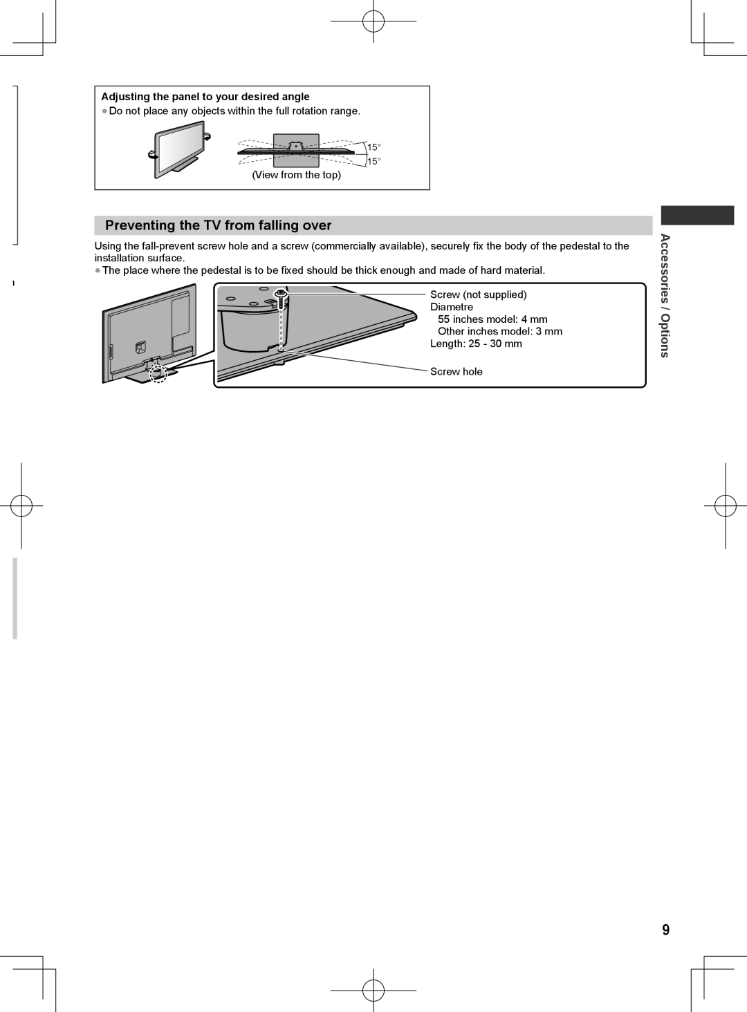 Panasonic ET5M series, ET5T series, ET5K series manual Preventing the TV from falling over, Accessories / Options 