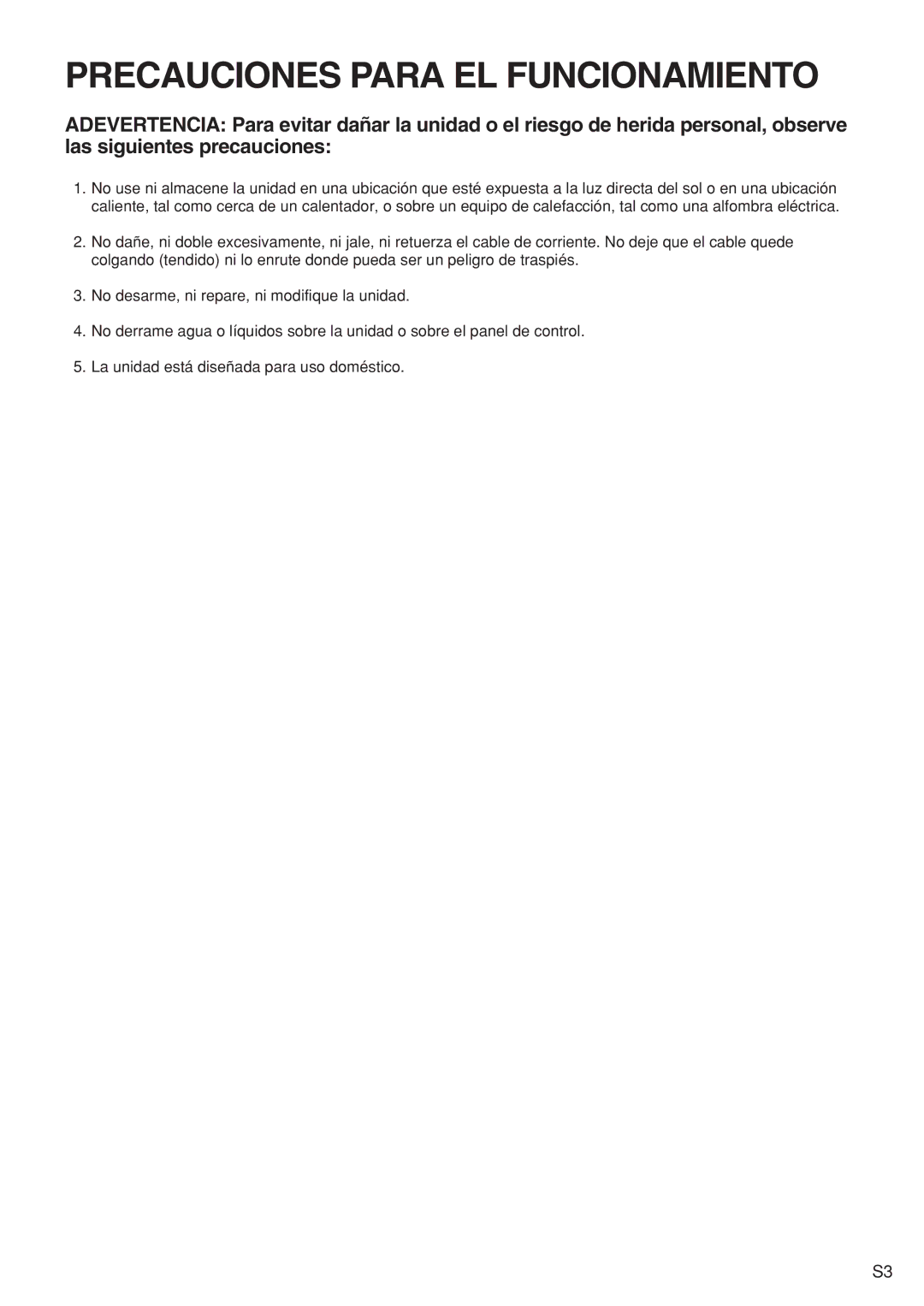 Panasonic EU6441 operating instructions Precauciones Para EL Funcionamiento 