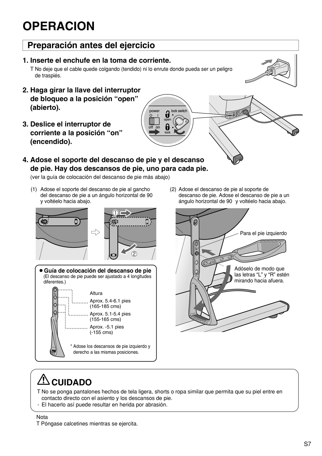 Panasonic EU6441 Operacion, Preparación antes del ejercicio, Inserte el enchufe en la toma de corriente 