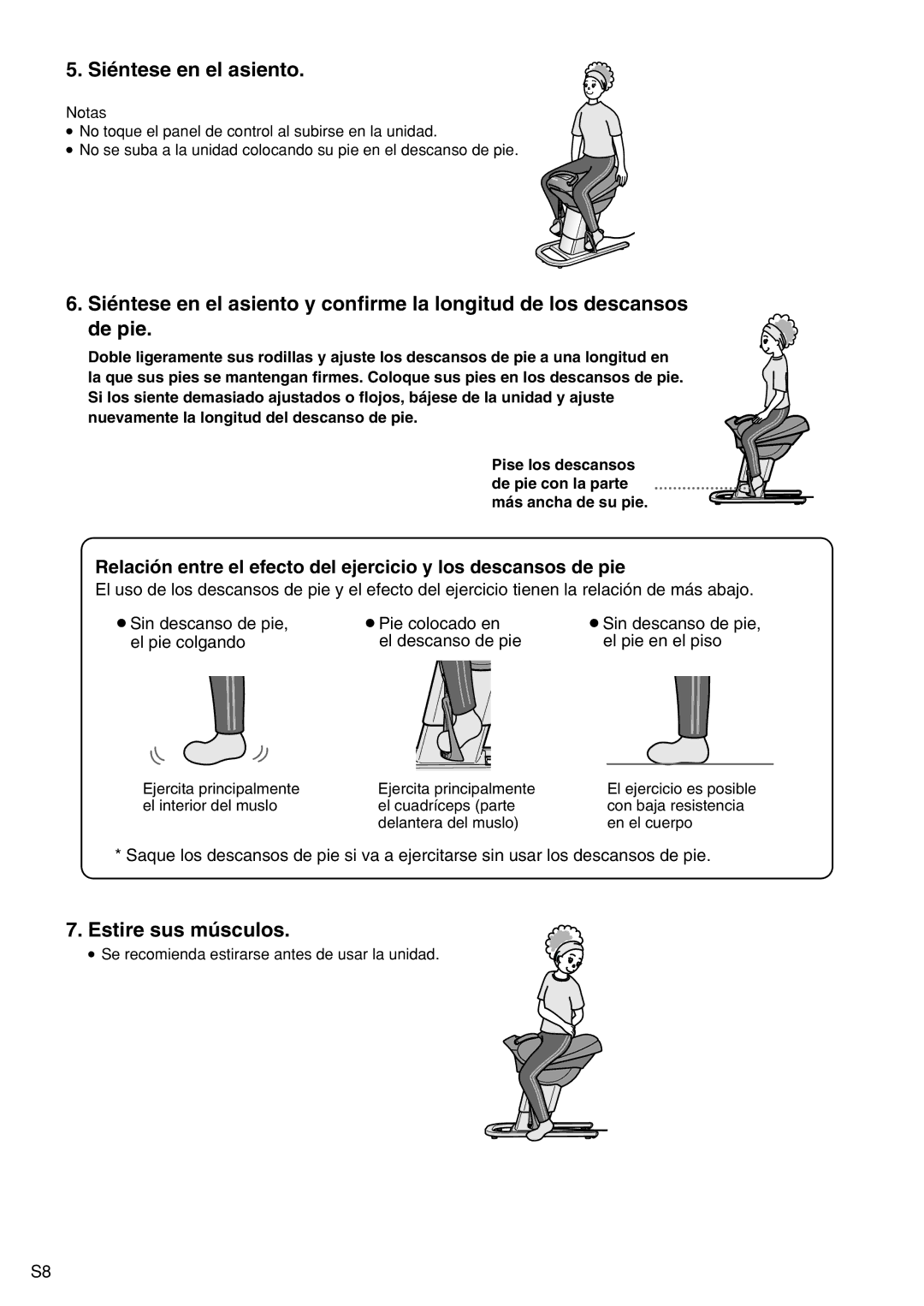 Panasonic EU6441 operating instructions Siéntese en el asiento, Estire sus músculos 