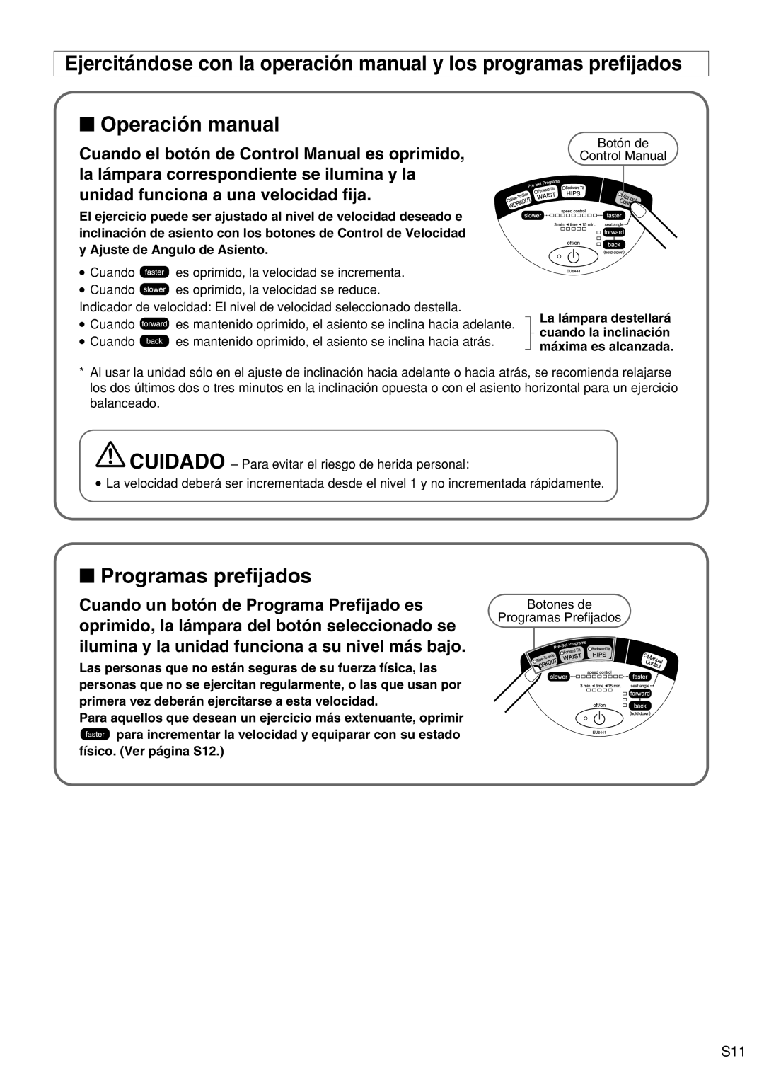 Panasonic EU6441 operating instructions Programas prefijados 