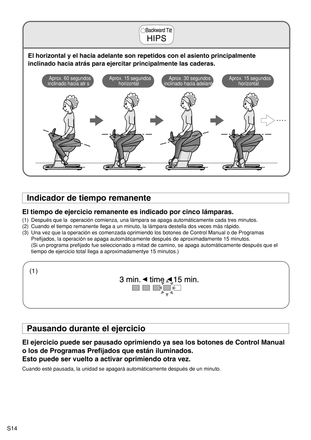 Panasonic EU6441 operating instructions Indicador de tiempo remanente, Pausando durante el ejercicio 