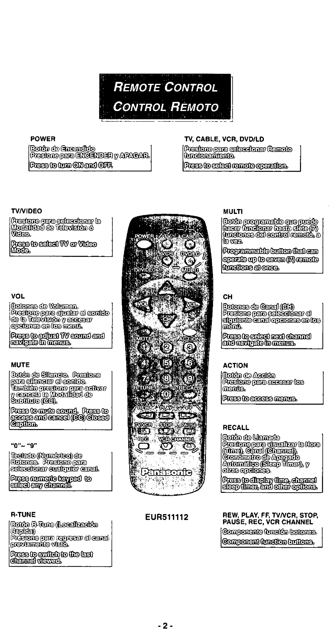 Panasonic EUR511112 manual 