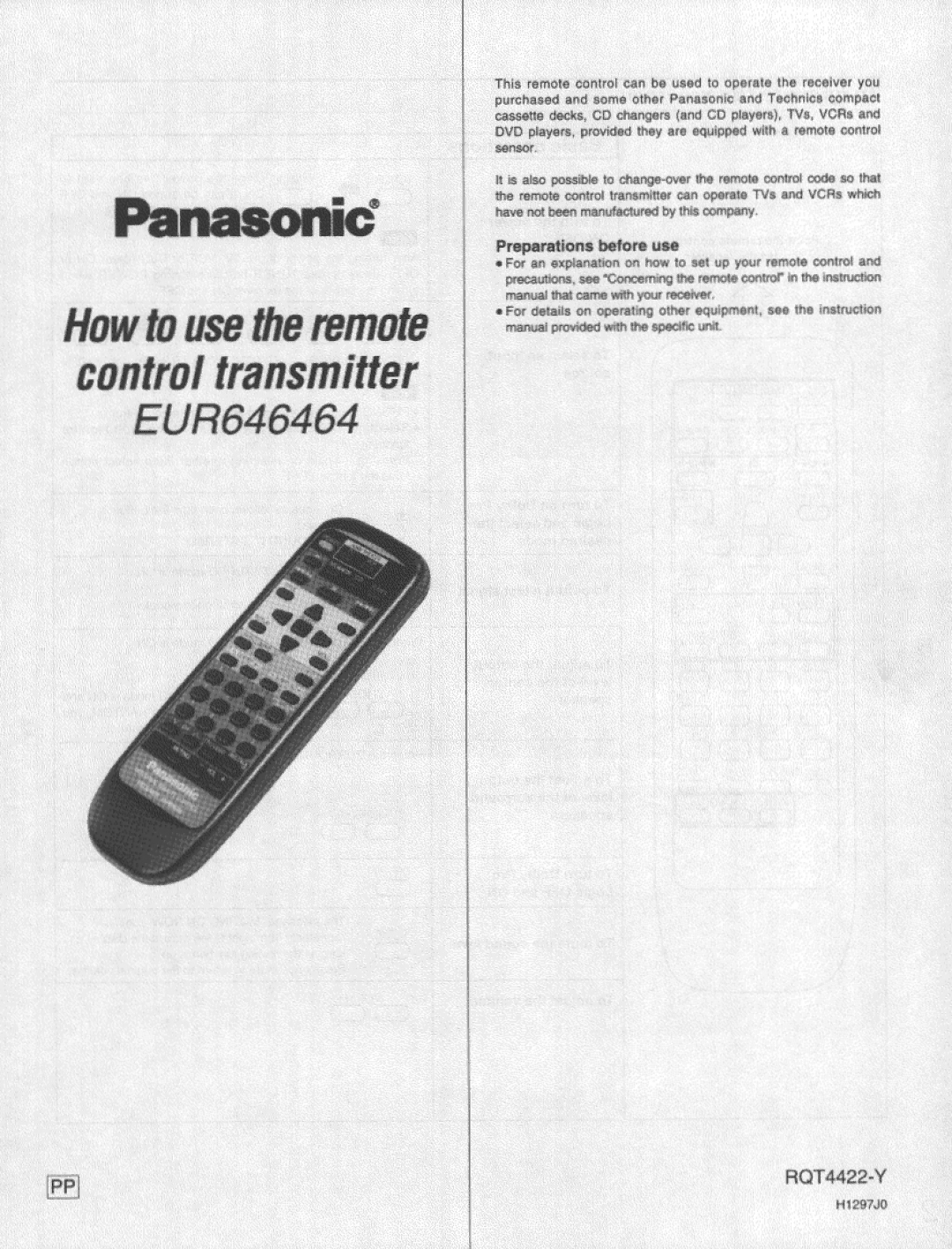 Panasonic EUR646464 manual 