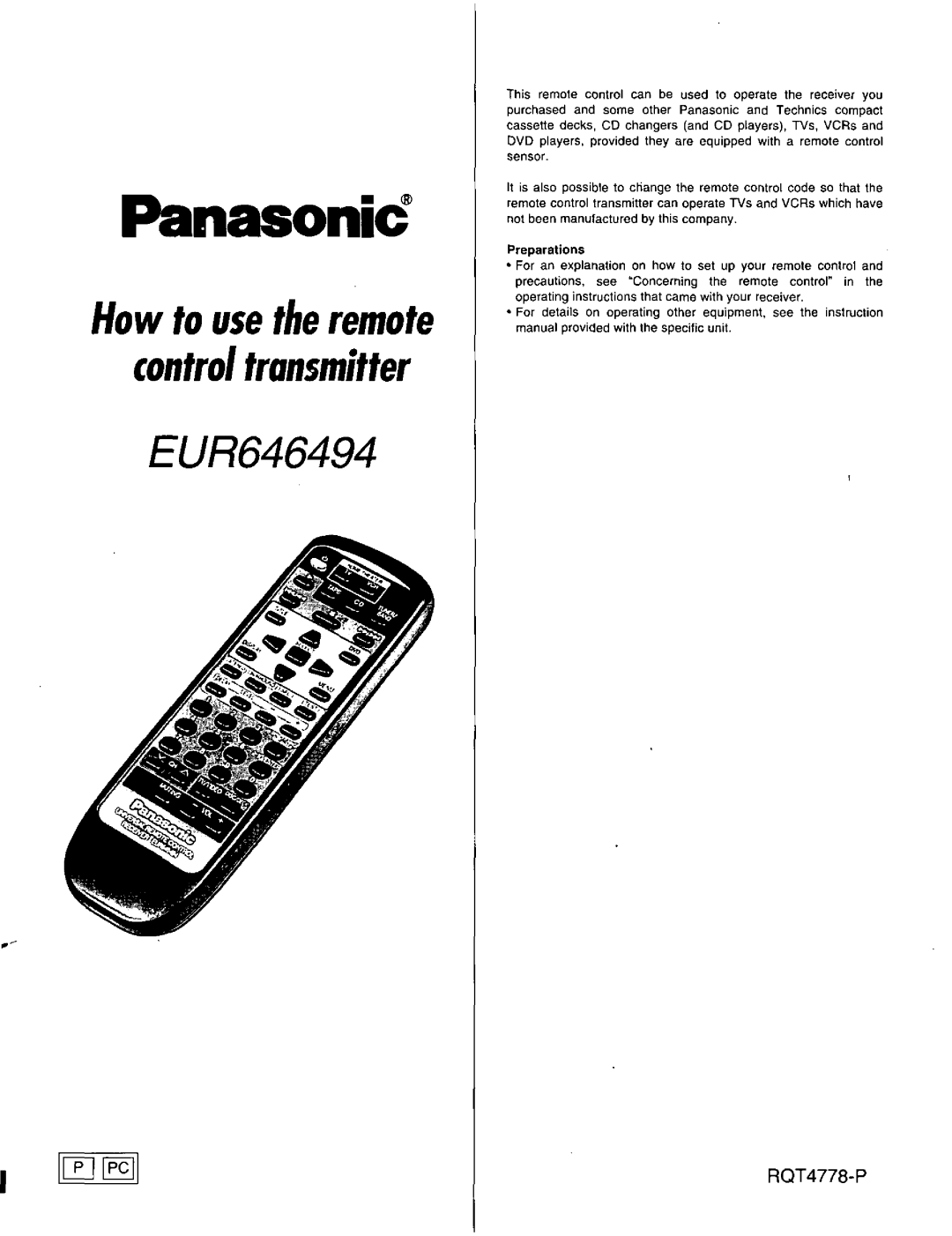 Panasonic EUR646494 manual 