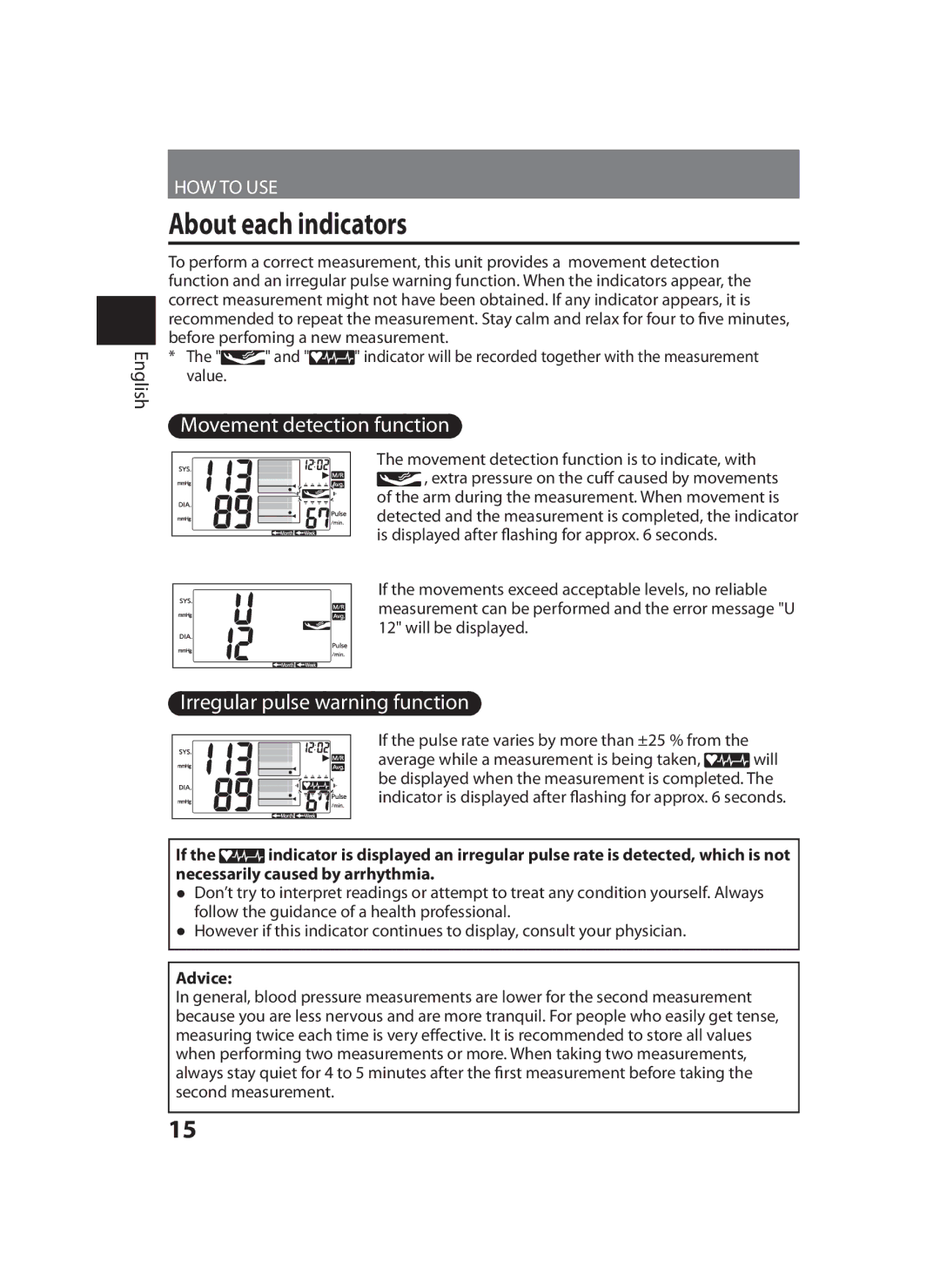 Panasonic EW-BU35 operating instructions About each indicators, Advice 