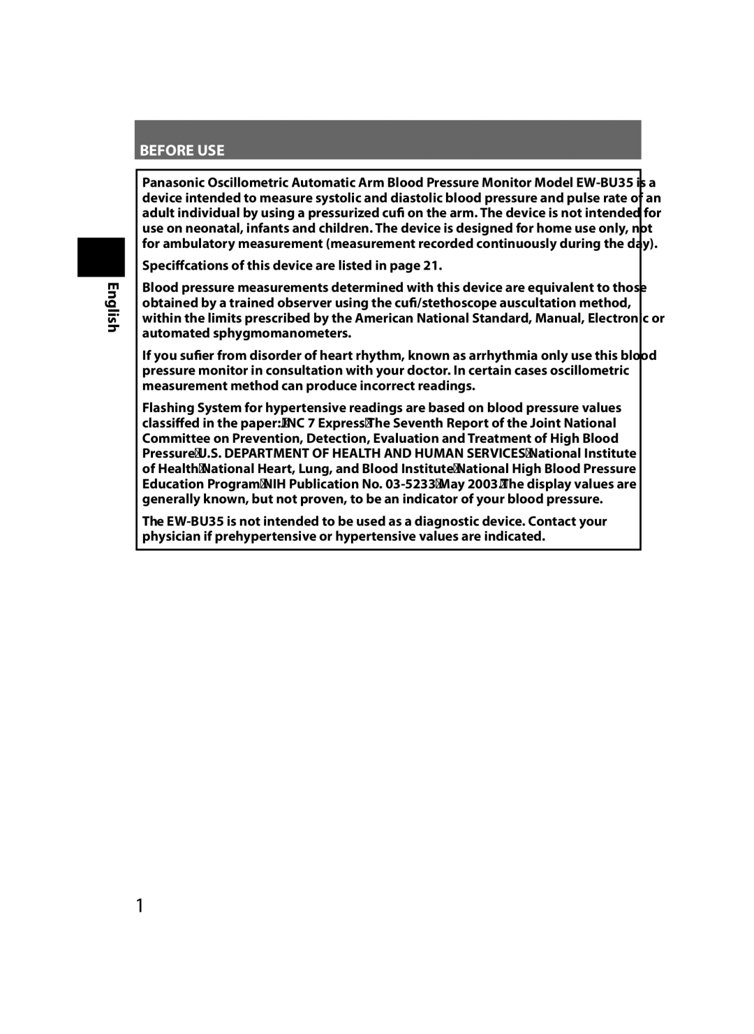 Panasonic EW-BU35 operating instructions Before USE 