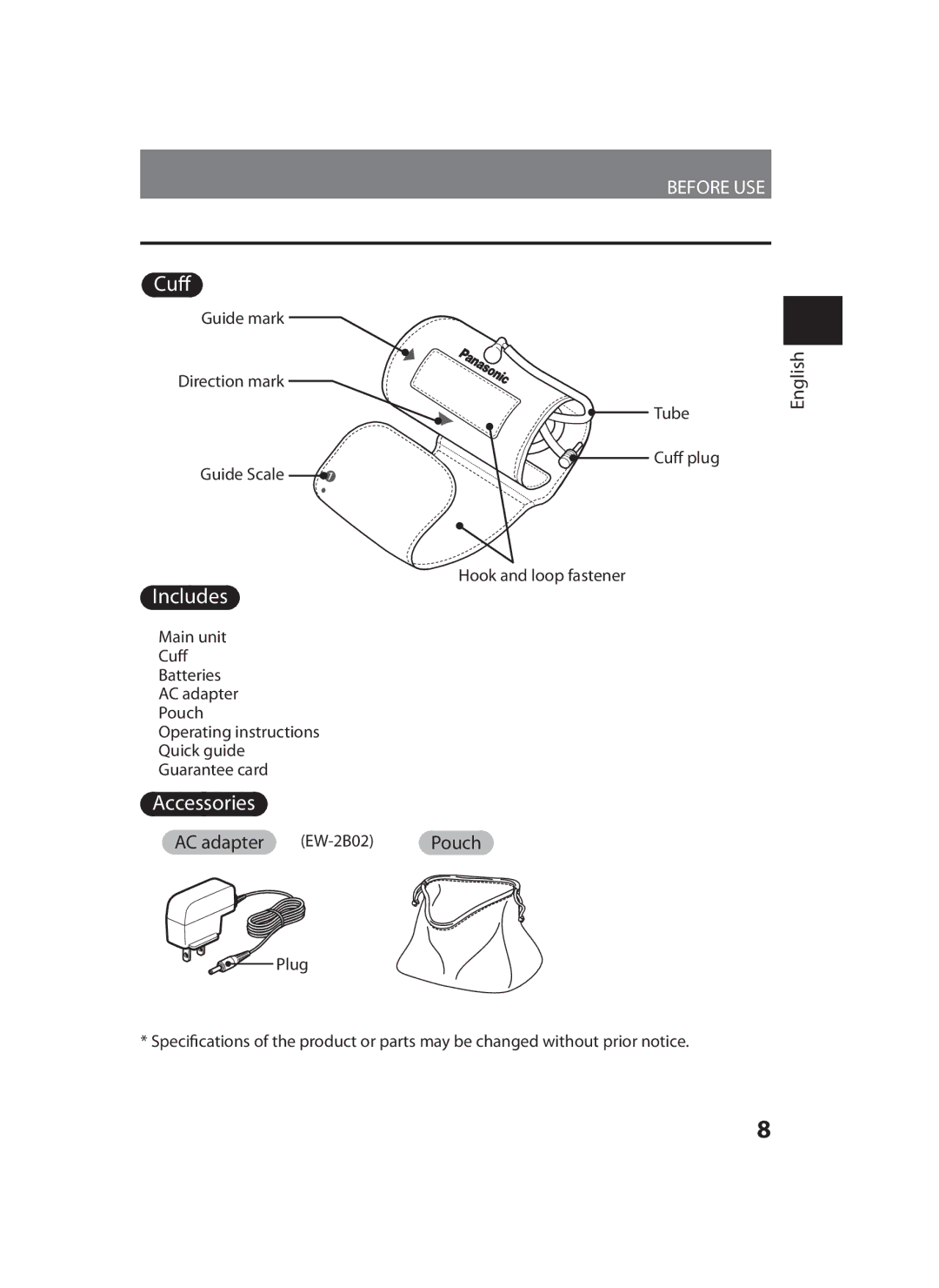 Panasonic EW-BU35 operating instructions Cuff 