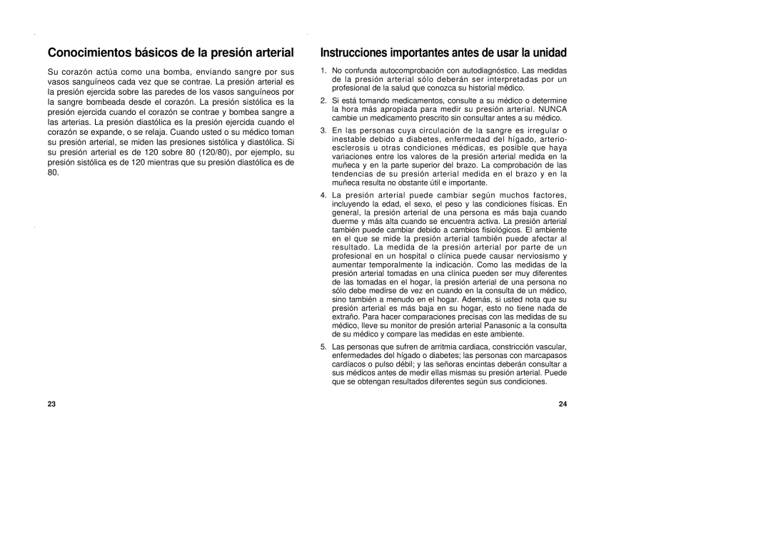 Panasonic EW3002 Conocimientos básicos de la presió n arterial, Instrucciones importantes antes de usar la unidad 