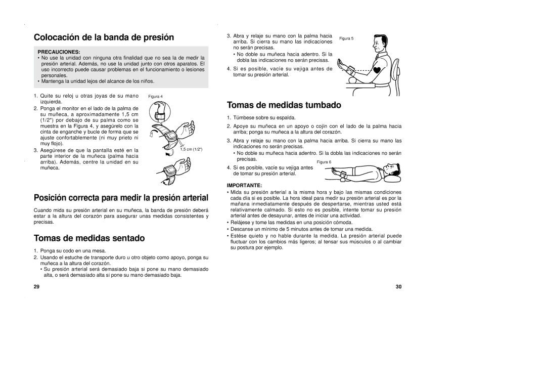 Panasonic EW3002 Colocació n de la banda de presió n, Tomas de medidas sentado, Tomas de medidas tumbado 