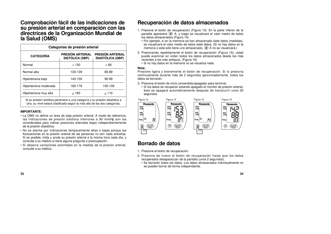 Panasonic EW3002 operating instructions Recuperació n de datos almacenados, Borrado de datos 