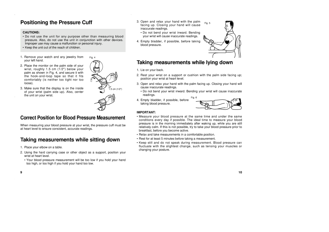 Panasonic EW3002 operating instructions Positioning the Pressure Cuff, Taking measurements while sitting down 