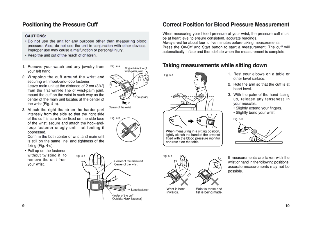 Panasonic EW3003 operating instructions Positioning the Pressure Cuff, Correct Position for Blood Pressure Measurement 