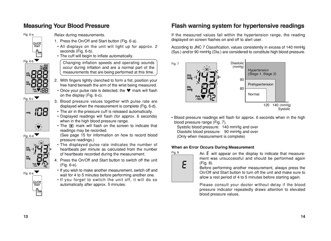 Panasonic EW3003 operating instructions When an Error Occurs During Measurement 