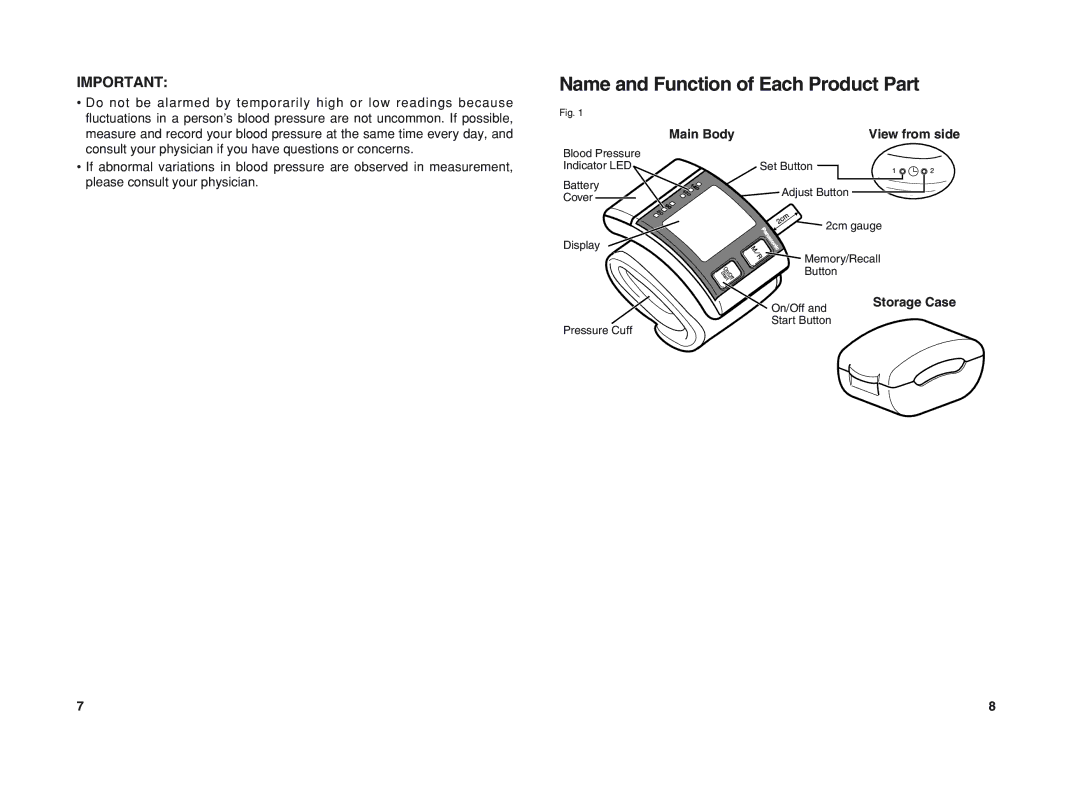 Panasonic EW3037 operating instructions Name and Function of Each Product Part, Main Body 