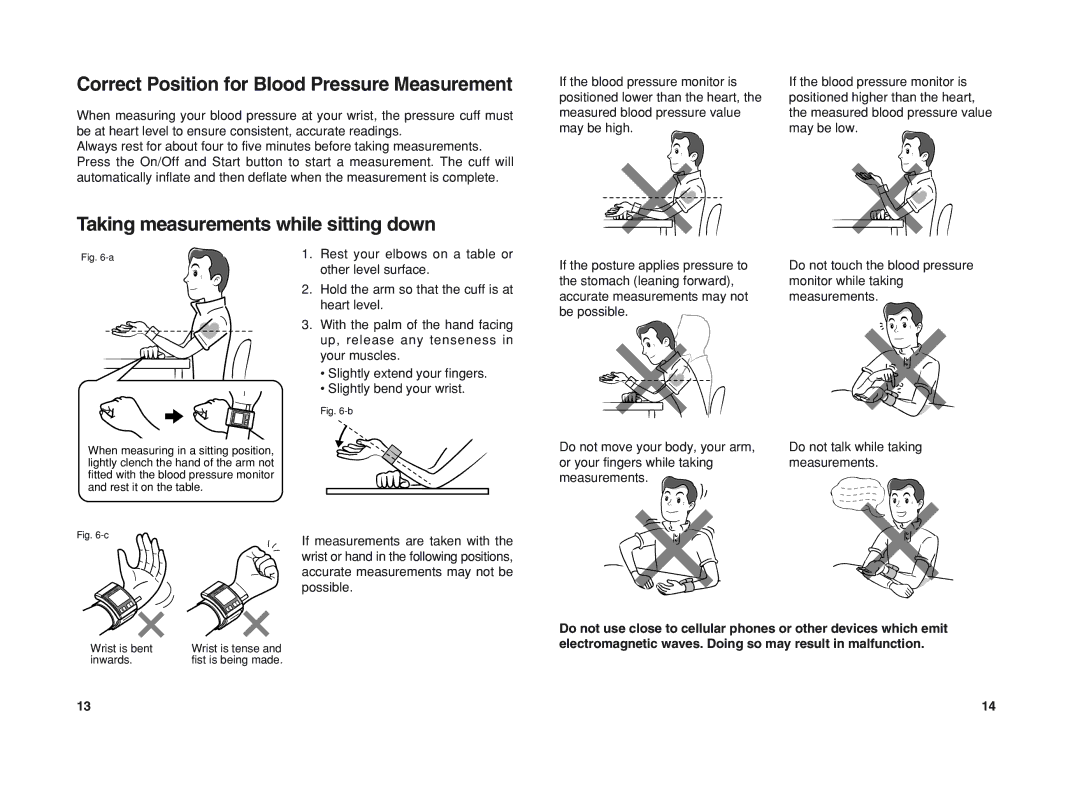 Panasonic EW3037 Correct Position for Blood Pressure Measurement, Taking measurements while sitting down, Possible 