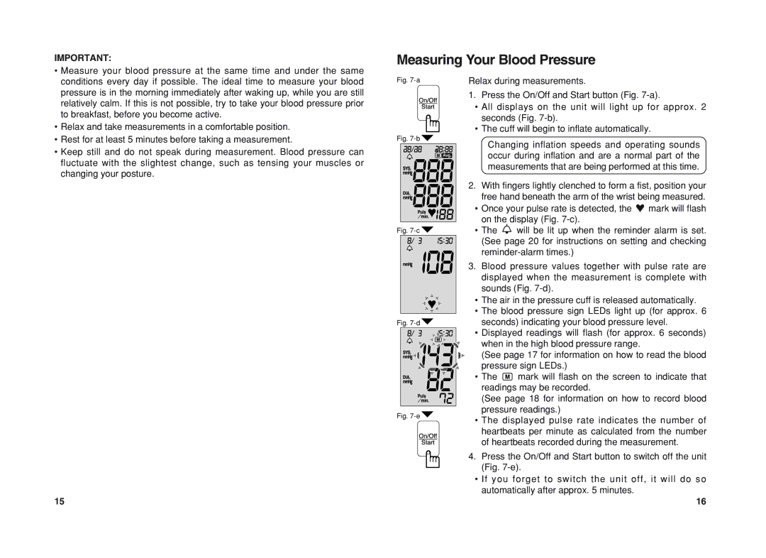 Panasonic EW3037 operating instructions Measuring Your Blood Pressure 