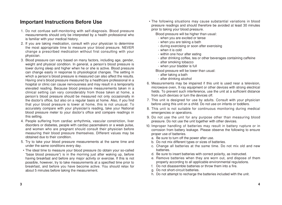 Panasonic EW3111 operating instructions Important Instructions Before Use 