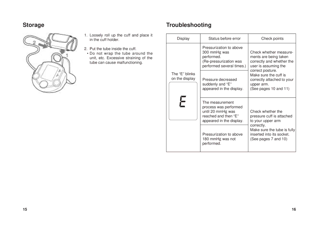 Panasonic EW3111 operating instructions Storage, Troubleshooting 