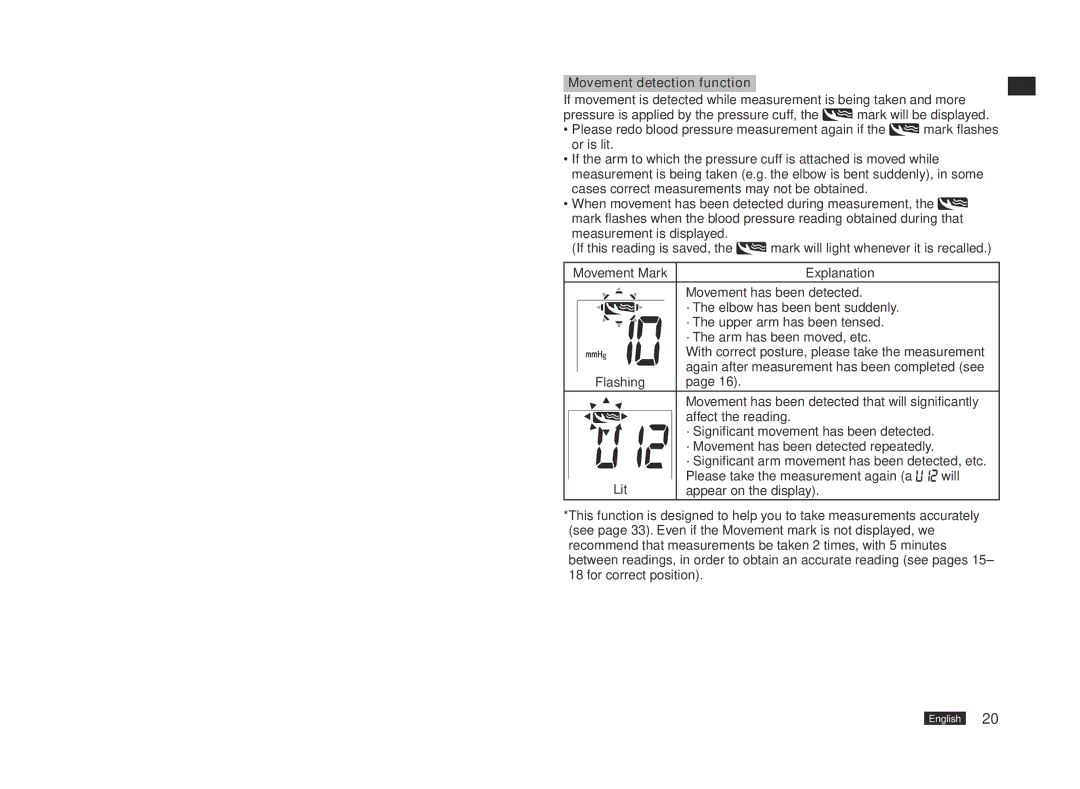 Panasonic EW3153W manual Movement detection function 