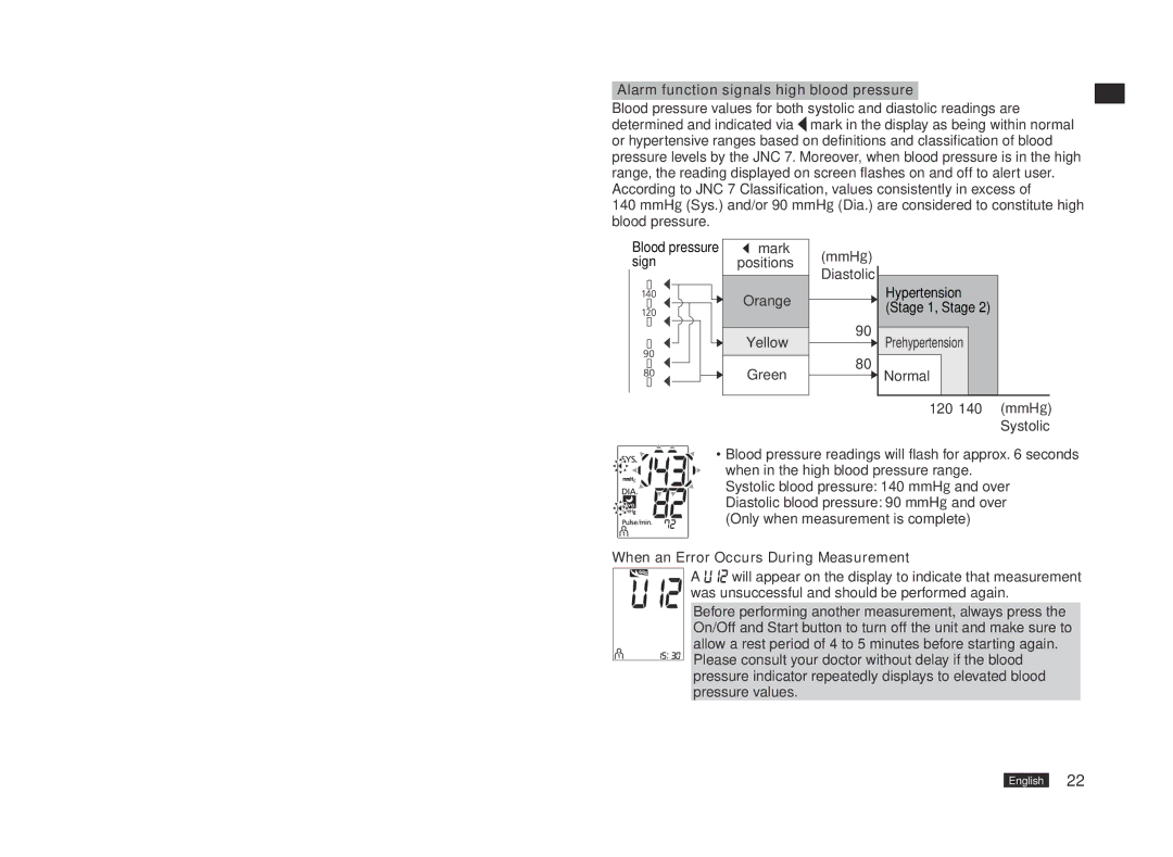 Panasonic EW3153W manual Alarm function signals high blood pressure, When an Error Occurs During Measurement 