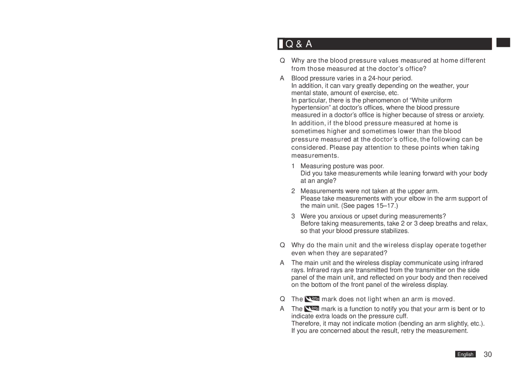 Panasonic EW3153W manual Mark does not light when an arm is moved 