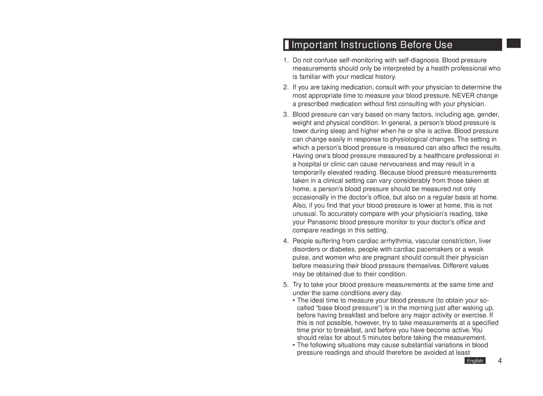 Panasonic EW3153W manual Important Instructions Before Use 