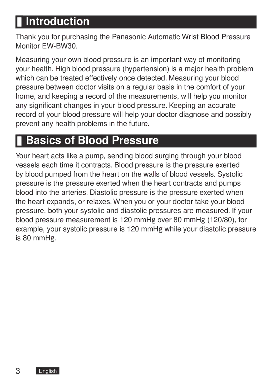 Panasonic EWBW30S, EW-BW30 operating instructions Introduction, Basics of Blood Pressure 